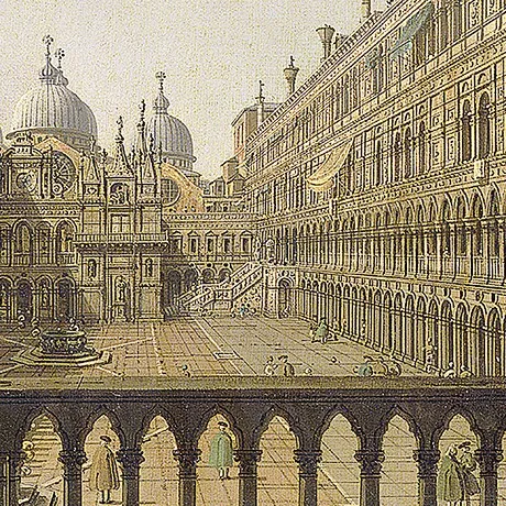 Interior Court of the Doge's Palace Framed Canvas Replica Painting: Medium