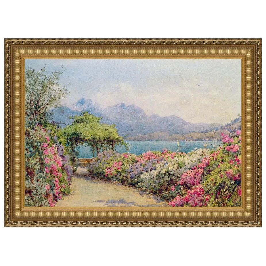 Lake Como from the Villa Framed Canvas Replica Painting: Small