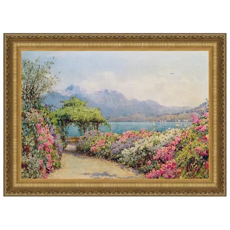 Lake Como from the Villa Framed Canvas Replica Painting: Medium