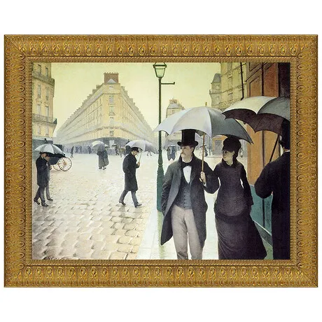 Rue du Paris Rainy Day Framed Canvas Replica Painting: Small