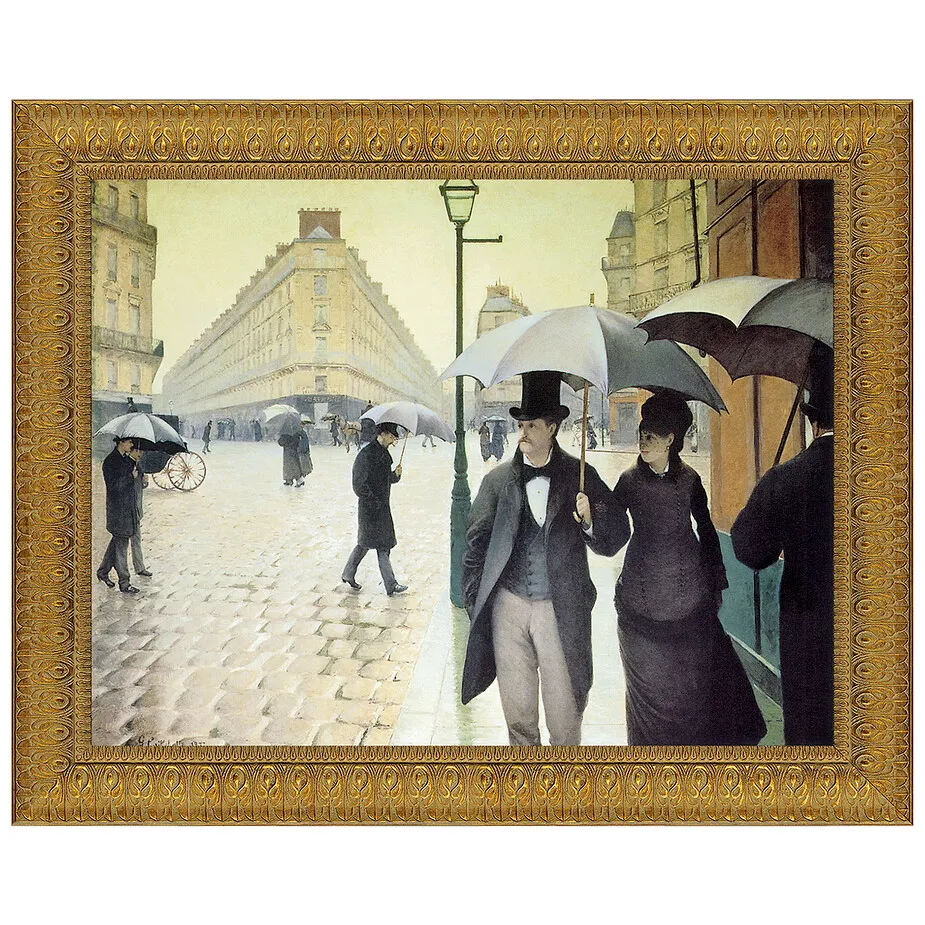 Rue du Paris Rainy Day Framed Canvas Replica Painting: Small