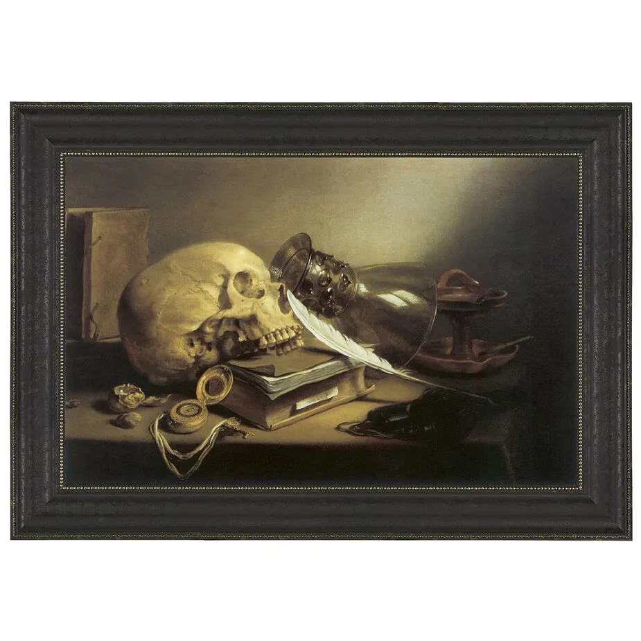 A Vanitas Still Life Framed Canvas Replica Painting: Grande