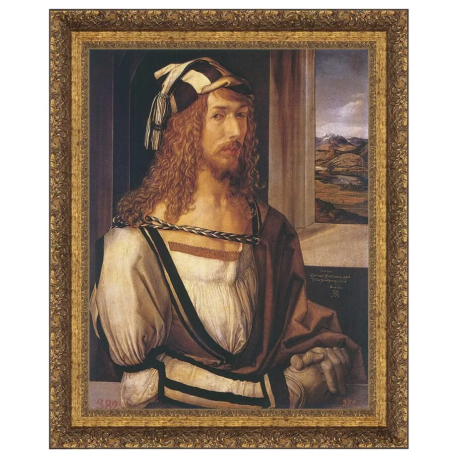 Durer Self Portrait Framed Canvas Replica Painting: Grande