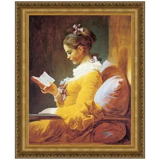 A Young Girl Reading Framed Canvas Replica Painting: Small