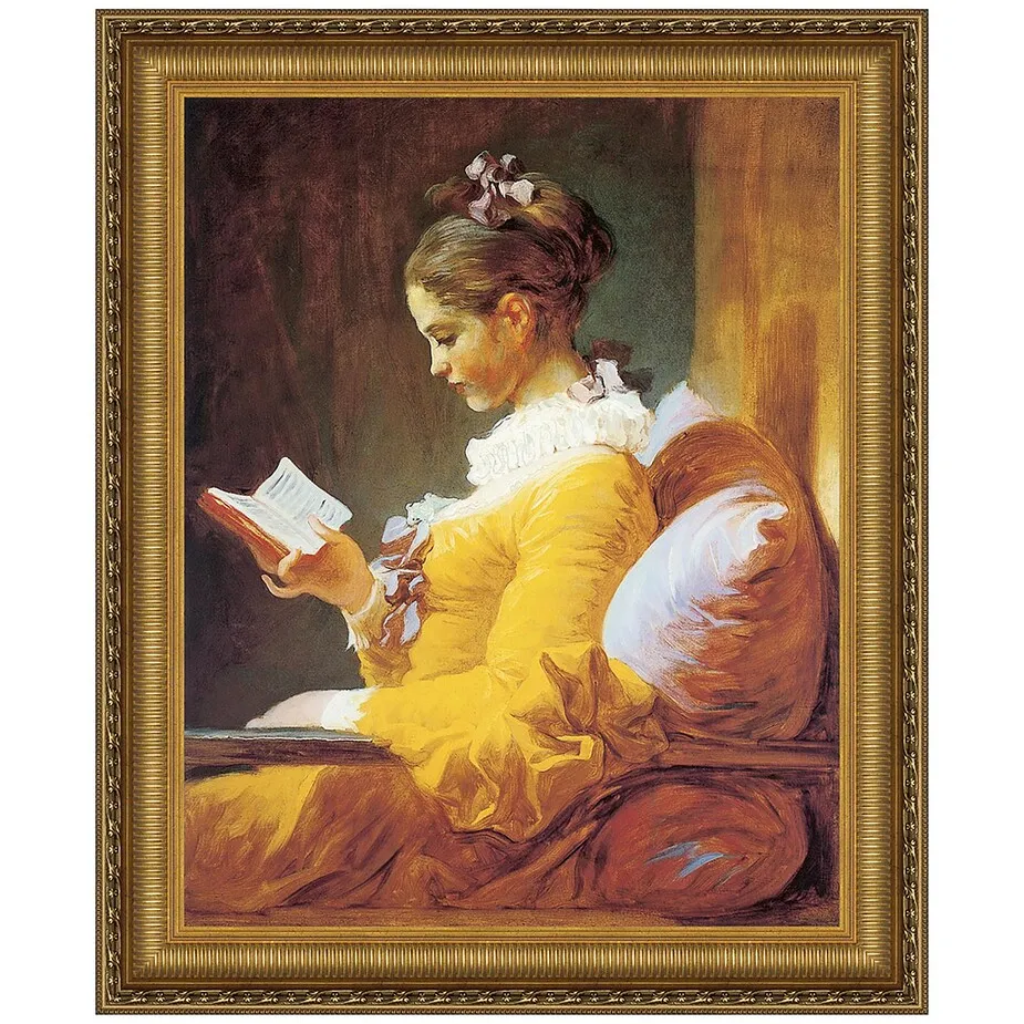 A Young Girl Reading Framed Canvas Replica Painting: Medium