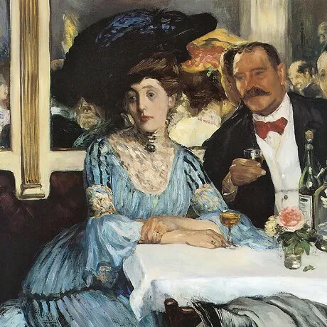 Chez Mouquin Framed Canvas Replica Painting: Medium