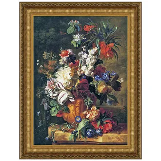 Bouquet of Flowers in an Urn Framed Canvas Replica Painting: Small