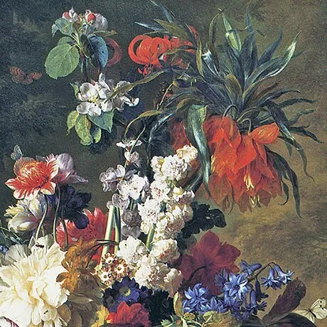 Bouquet of Flowers in an Urn Framed Canvas Replica Painting: Grande