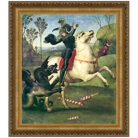 Saint George Fighting the Dragon Framed Canvas Replica Painting: Grande