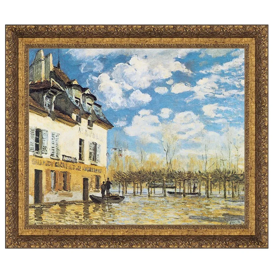 L'Inondation a Port-Marly Framed Canvas Replica Painting: Large