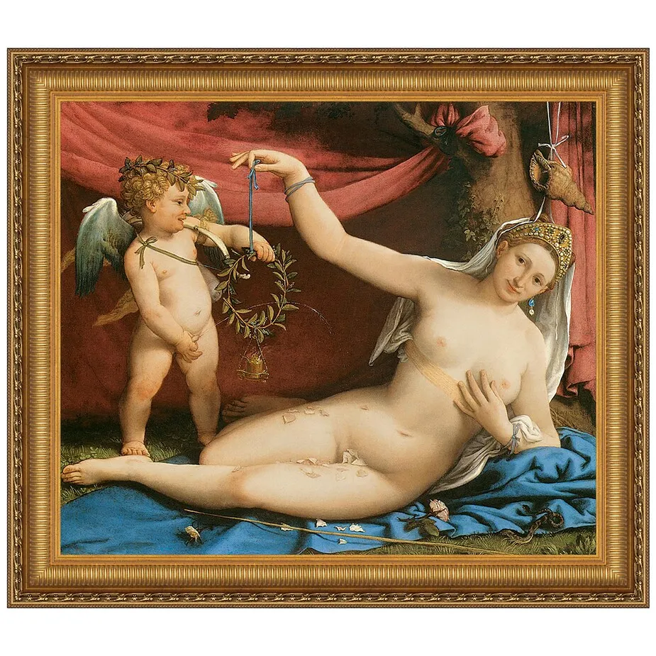 Venus and Cupid Framed Canvas Replica Painting: Grande