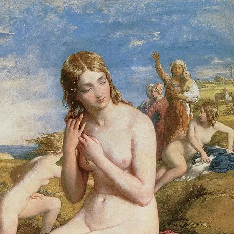 Bathers Surprised Framed Canvas Replica Painting: Medium