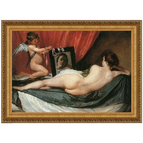 Venus at her Mirror Framed Canvas Replica Painting: Medium