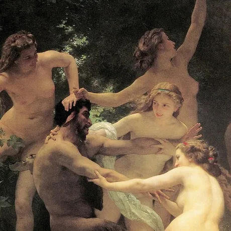 Nymphs and Satyr Framed Canvas Replica Painting: Medium