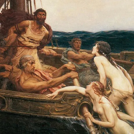Ulysses and the Sirens Framed Canvas Replica Painting: Small