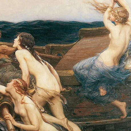 Ulysses and the Sirens Framed Canvas Replica Painting: Grande
