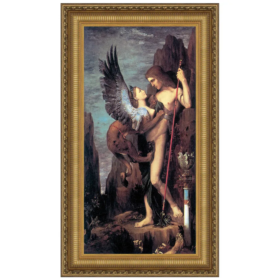 Oedipus and the Sphinx Framed Canvas Replica Painting: Medium