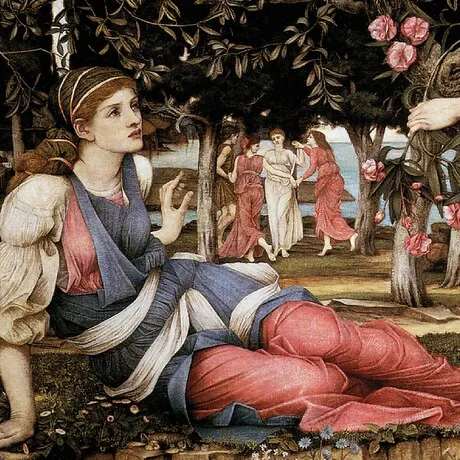 Love and the Maiden Framed Canvas Replica Painting: Medium