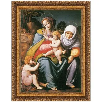 Virgin and Child with Saints Elizabeth and John Framed Canvas Replica Painting: Medium