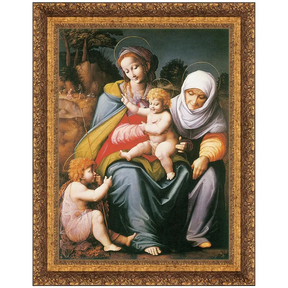 Virgin and Child with Saints Elizabeth and John Framed Canvas Replica Painting: Medium