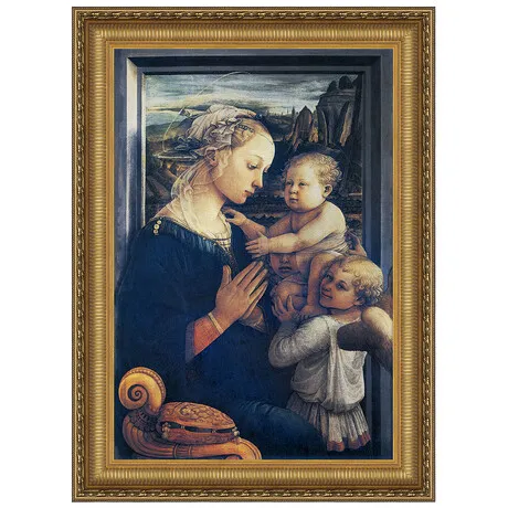 Madonna and Child with Two Angels Framed Canvas Replica Painting: Small