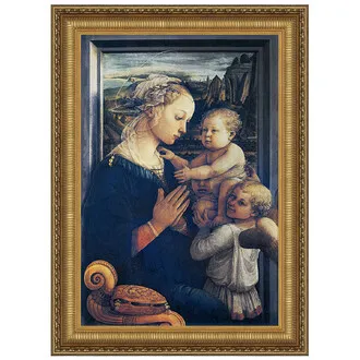 Madonna and Child with Two Angels Framed Canvas Replica Painting: Large