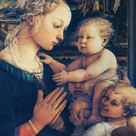 Madonna and Child with Two Angels Framed Canvas Replica Painting: Grande