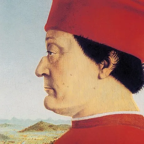 Portrait of Federico da Montefeitro Framed Canvas Replica Painting: Small