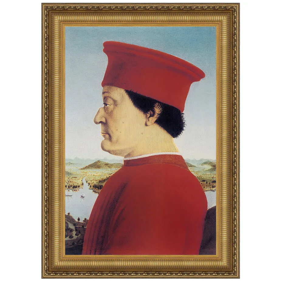Portrait of Federico da Montefeitro Framed Canvas Replica Painting: Grande