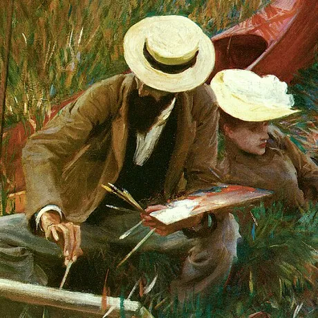 Paul Helleu Sketching with his Wife Framed Canvas Replica Painting: Large