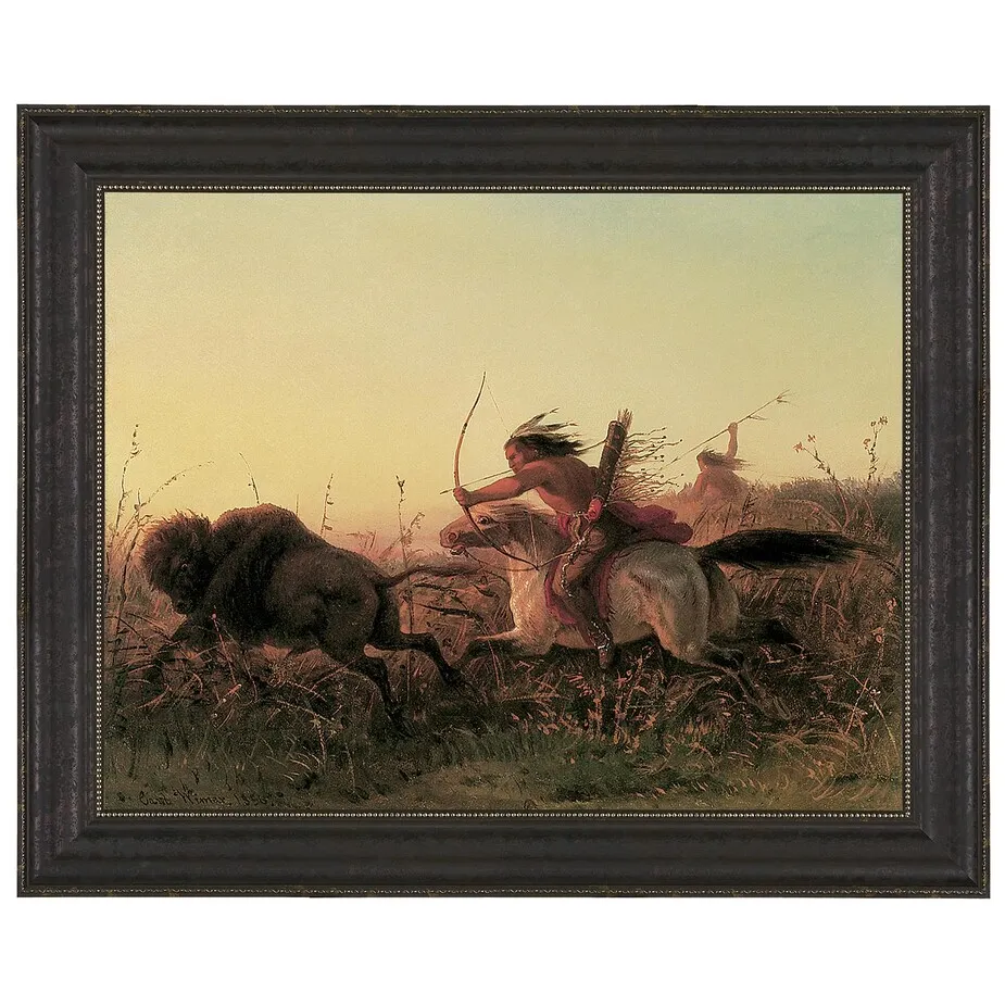 Indian Buffalo Hunt Framed Canvas Replica Painting: Small