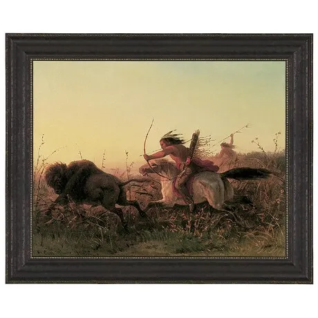 Indian Buffalo Hunt Framed Canvas Replica Painting: Grande
