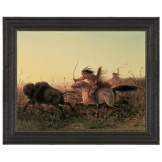 Indian Buffalo Hunt Framed Canvas Replica Painting: Grande