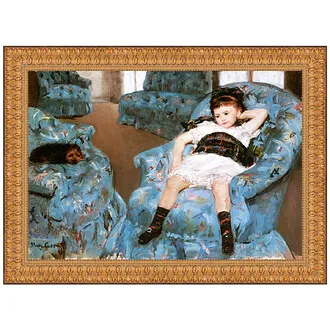 Little Girl in a Blue Armchair Framed Canvas Replica Painting: Medium