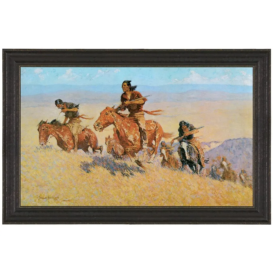 Buffalo Runners Big Horn Basin Framed Canvas Replica Painting: Small