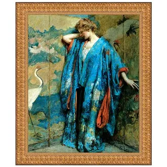 Blue and Yellow Framed Canvas Replica Painting: Large