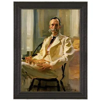 Man with Cat Framed Canvas Replica Painting: Medium