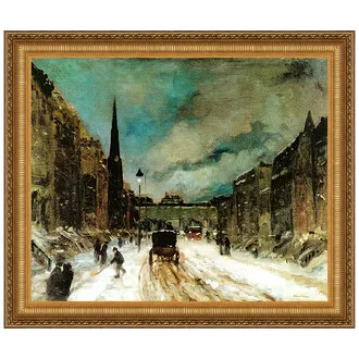 Street Scene with Snow Framed Canvas Replica Painting: Medium