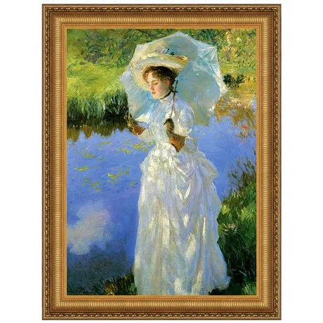 Morning Walk Framed Canvas Replica Painting: Large