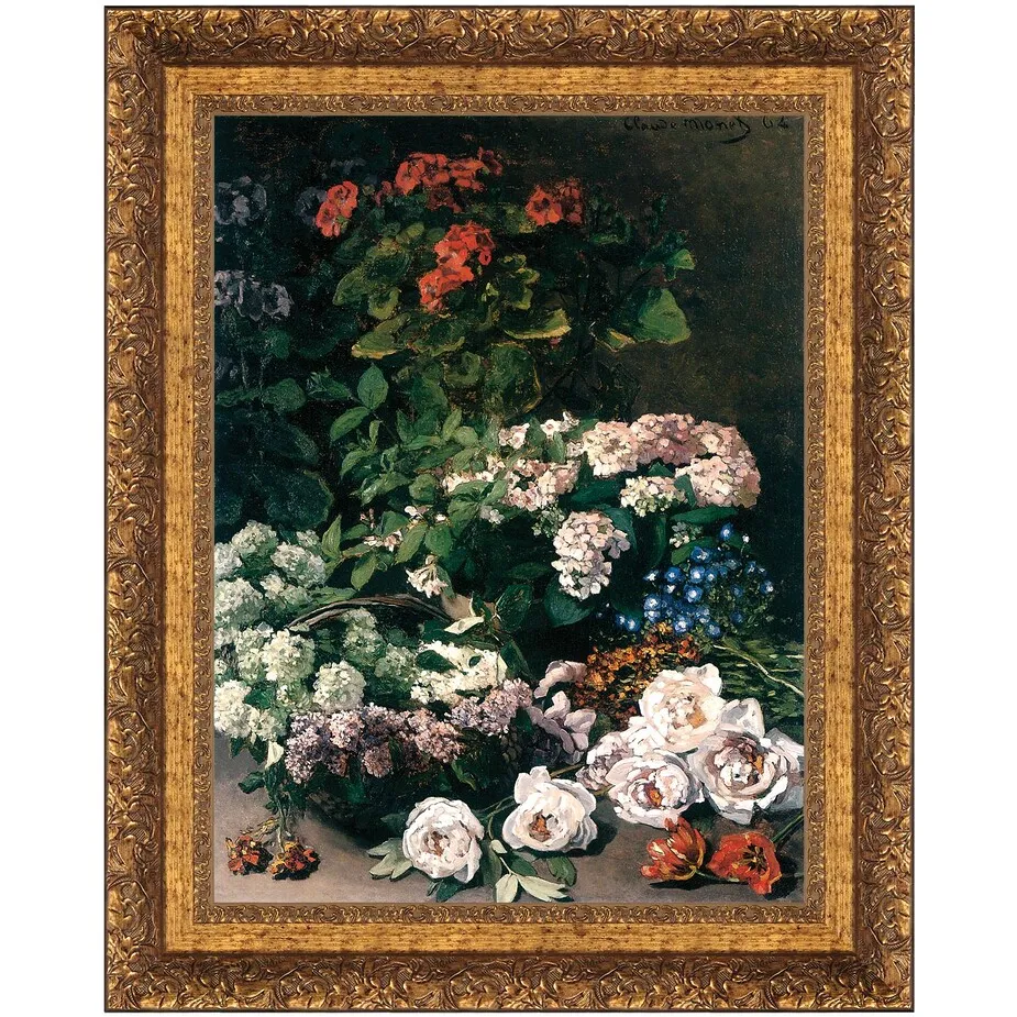 Spring Flowers Framed Canvas Replica Painting: Large
