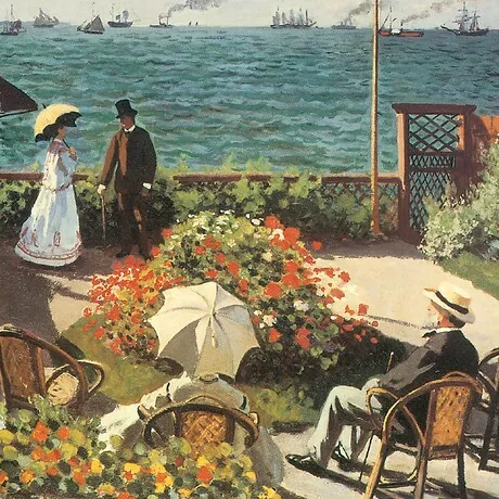Terrace at Sainte-Adresse Framed Canvas Replica Painting: Large