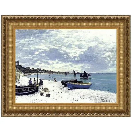 Beach at Sainte-Adresse Framed Canvas Replica Painting: Large