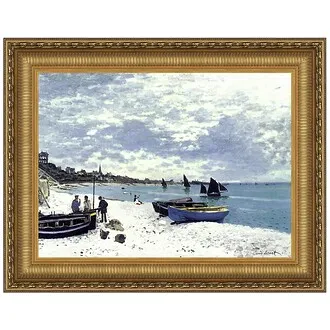 Beach at Sainte-Adresse Framed Canvas Replica Painting: Large