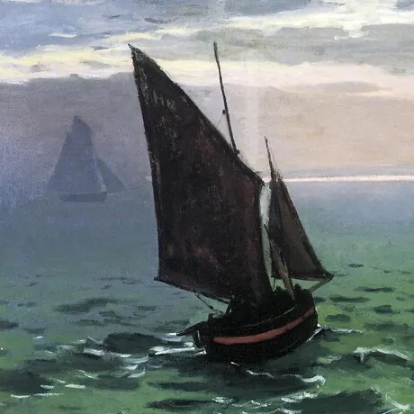 Fishing Boats at Sea Framed Canvas Replica Painting: Medium