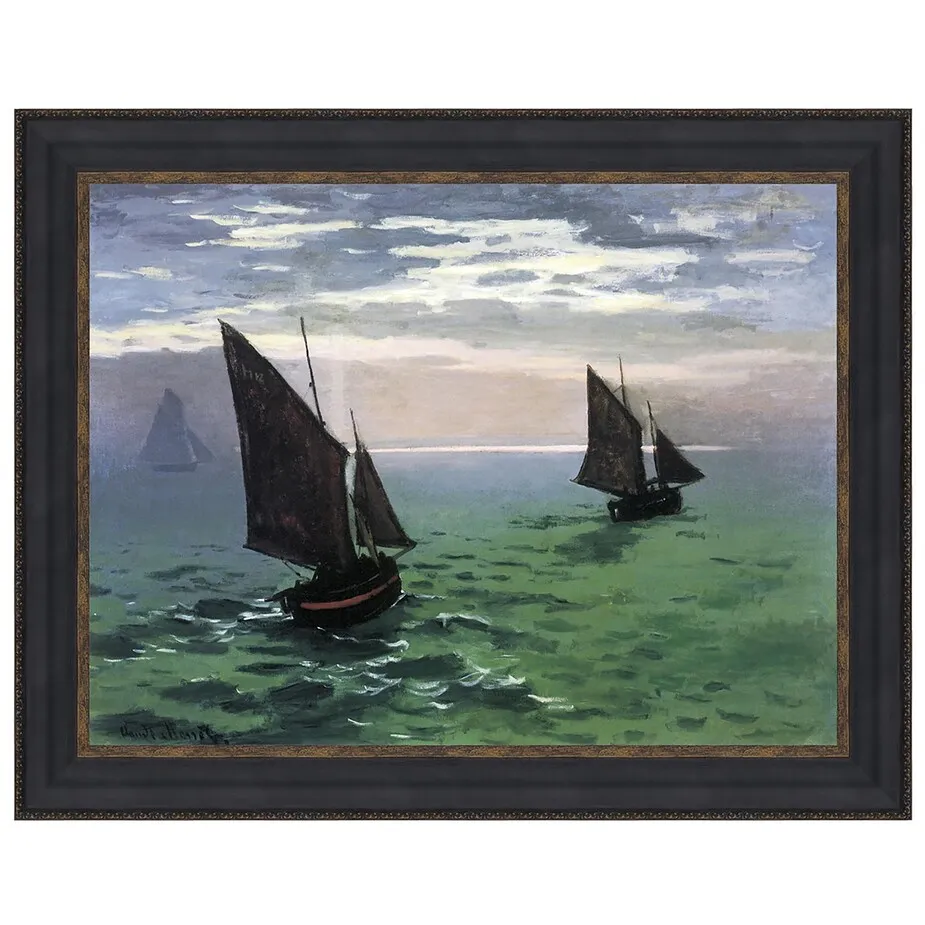Fishing Boats at Sea Framed Canvas Replica Painting: Medium