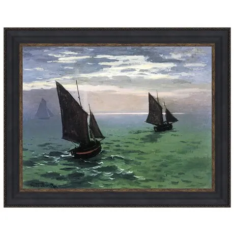 Fishing Boats at Sea Framed Canvas Replica Painting: Grande