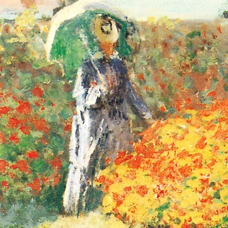 Camille Monet on a Garden Bench Framed Canvas Replica Painting: Small