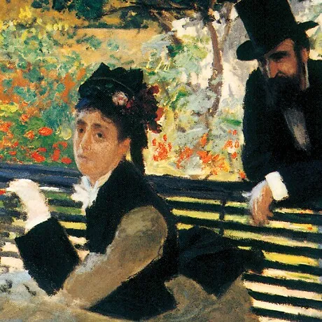 Camille Monet on a Garden Bench Framed Canvas Replica Painting: Medium