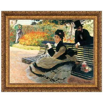 Camille Monet on a Garden Bench Framed Canvas Replica Painting: Medium