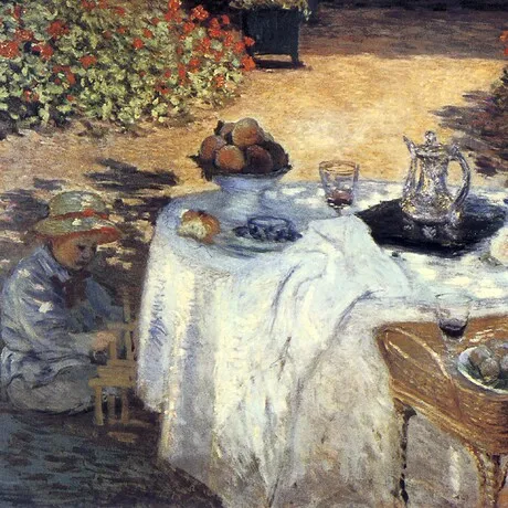 Luncheon, Monet's Garden Framed Canvas Replica Painting: Large